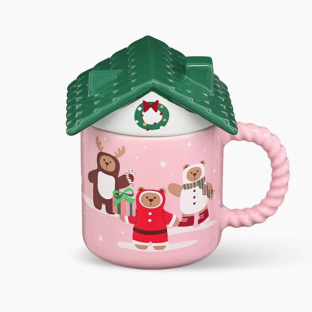 Starbucks Holiday CHRISTMAS BEARISTA Gingerbread Cottage Mug PINK [NEW SEALED]